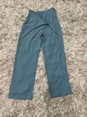 HALARA Teal Wide-Leg Wrap Pants with Self-Tie
